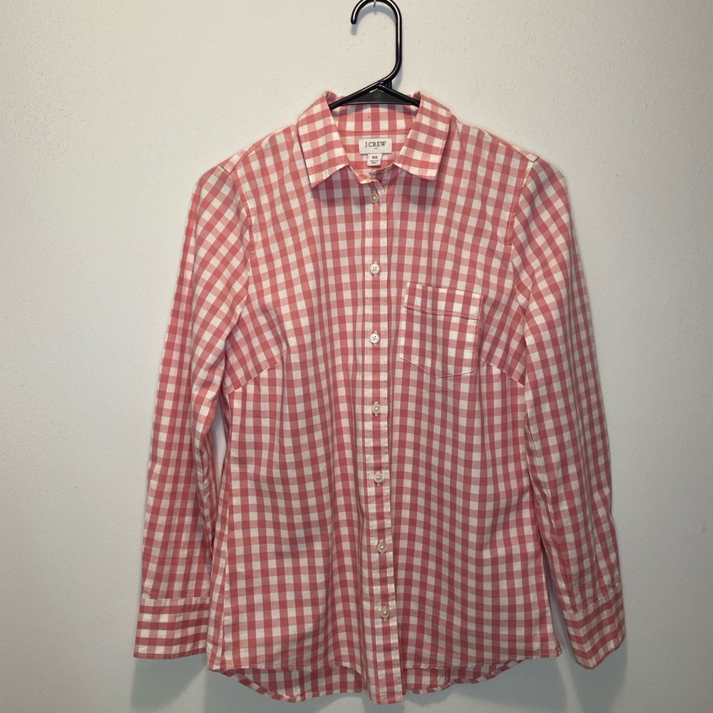 J. Crew Pink and White Gingham Shirt